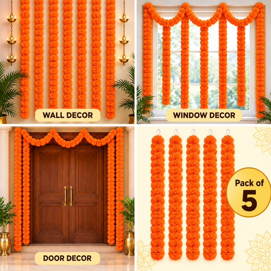 Orange Artificial Marigold Flower Garland (Phool Mala)