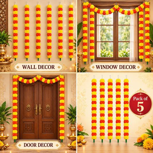 Yellow & Orange Artificial Marigold Flower Garland (Phool Mala)