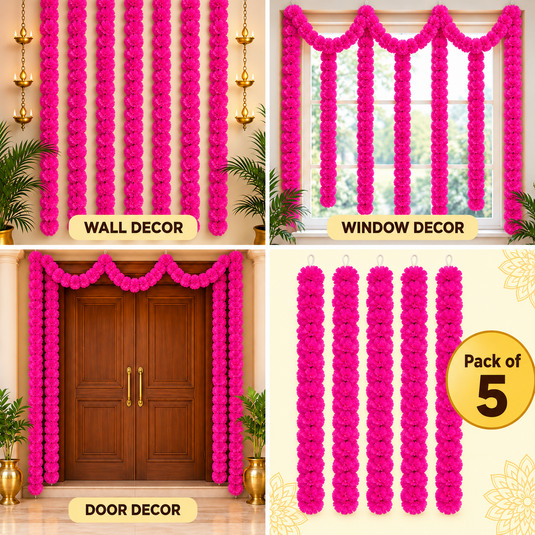 Pink Artificial Marigold Flower Garland (Phool Mala)