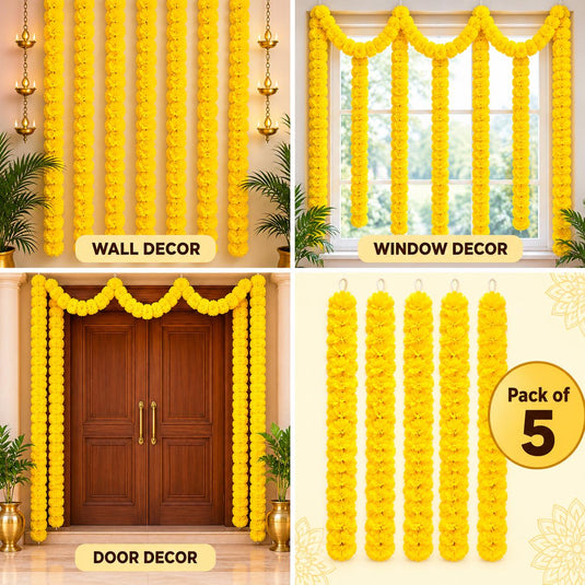 Yellow Artificial Marigold Flower Garland (Phool Mala)
